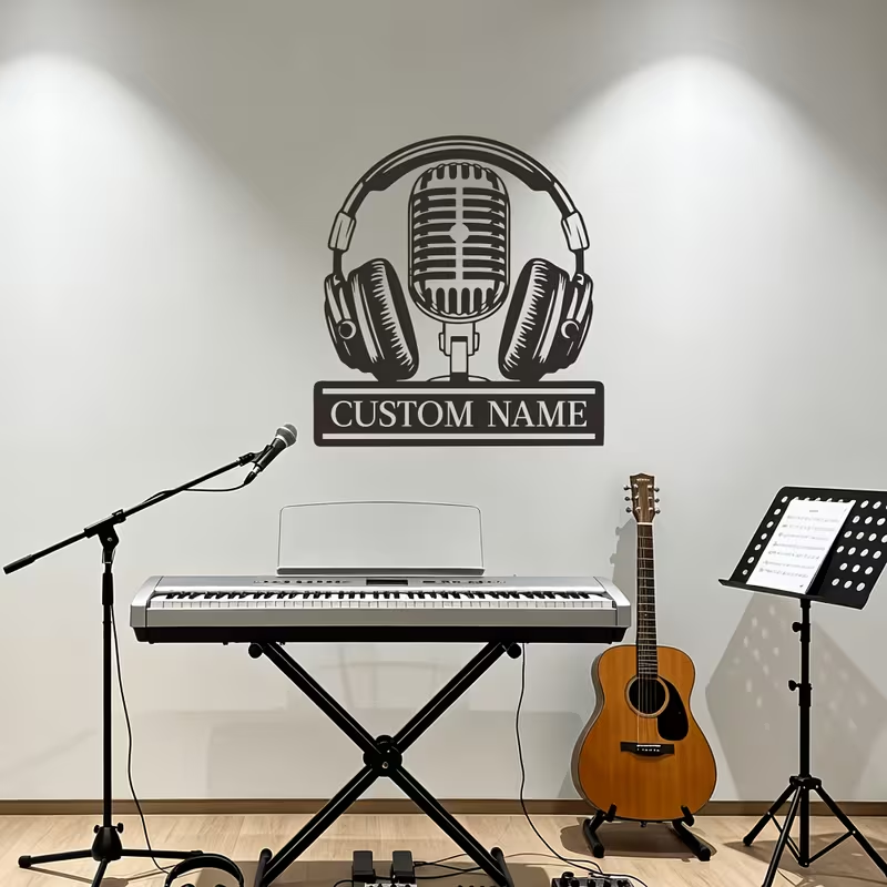 Audio Music Name - Custom Name Microphone Headphones Vinyl Wall