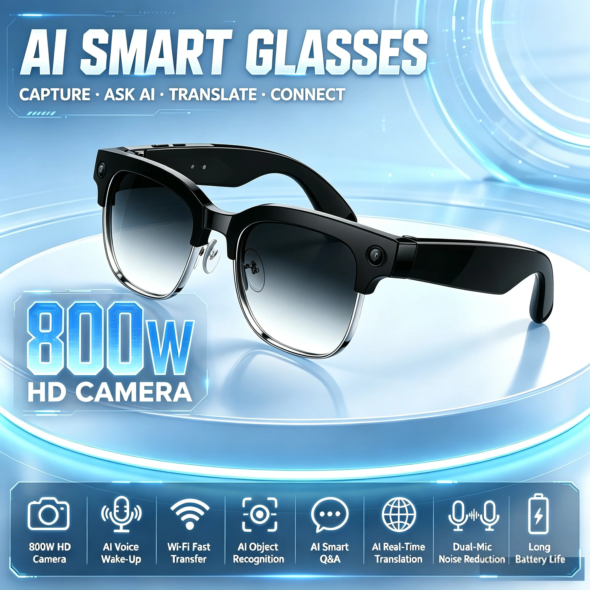 AI Smart Glasses with Voice Wa - Audio Music Arabic ulasan dan harga