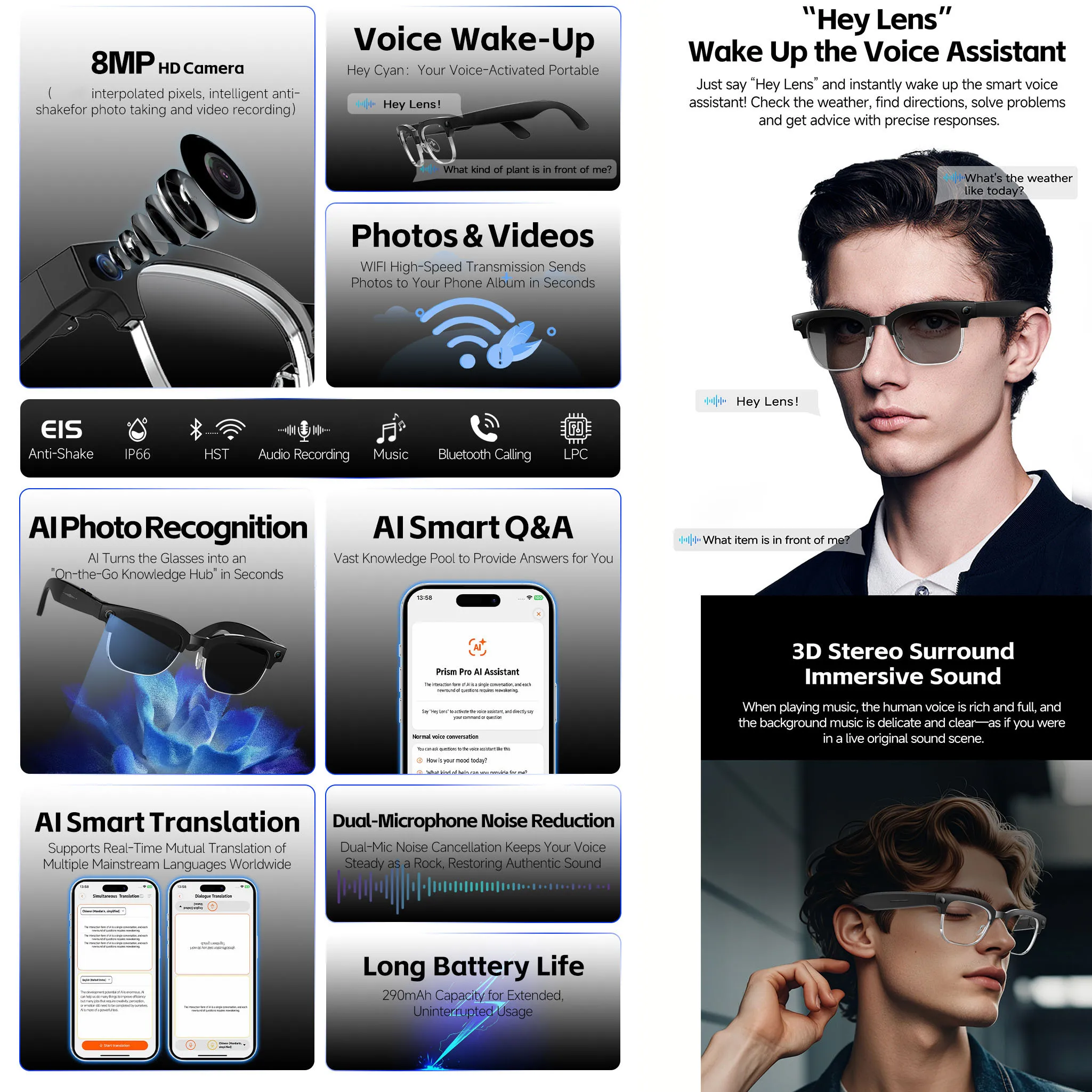 AI Smart Glasses with Voice Wa - Audio Music Arabic ulasan dan harga