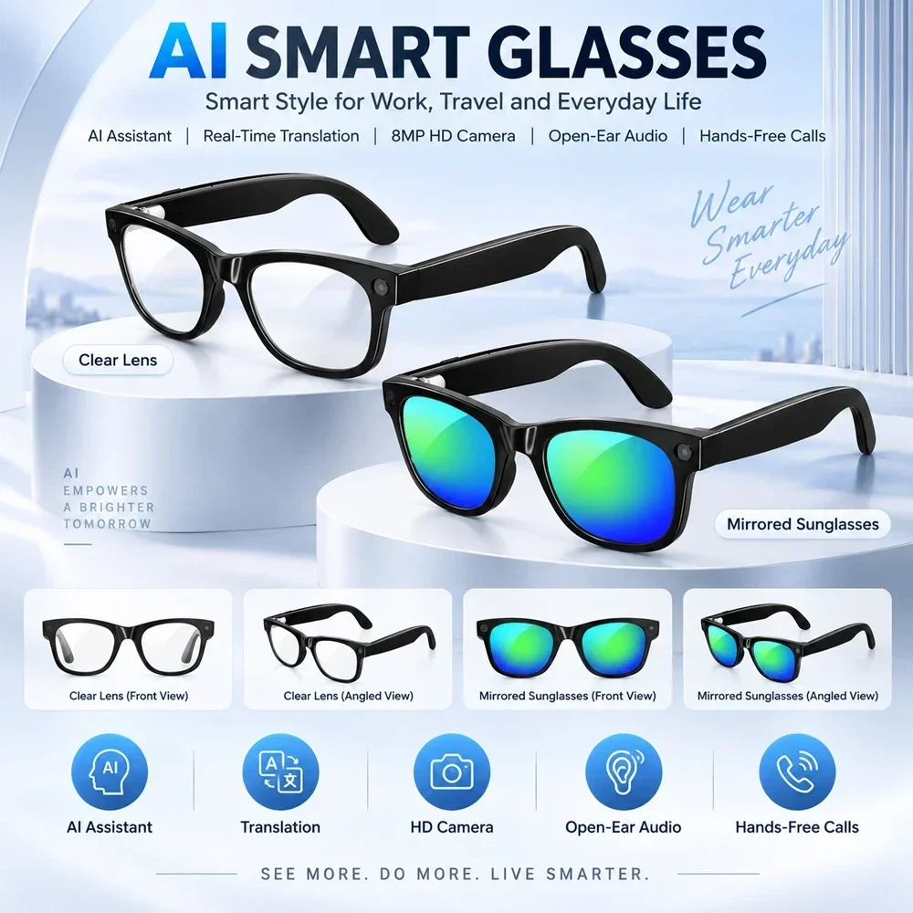 2026 AI Smart Glasses MT5 Mini - Audio Music Arabic ulasan dan harga